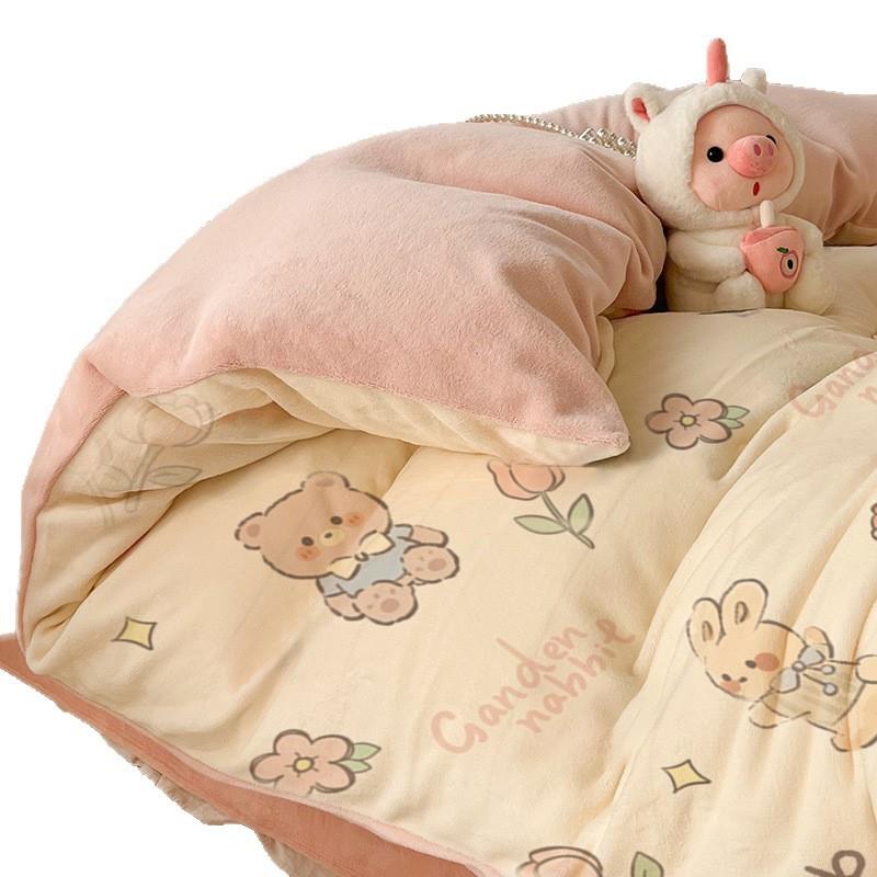 Winter plus velvet milk coral velvet four-piece set double-sided velvet duvet cover sheets thickened winter bedding three-piece set