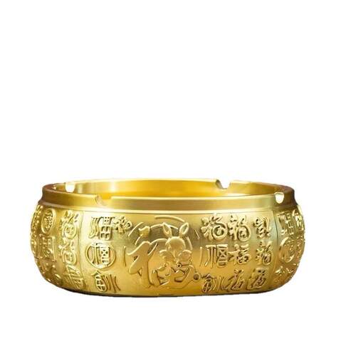黄铜烟灰缸家用家居办公室摆件五牛送福烟灰缸中式全铜摆件 - 图3
