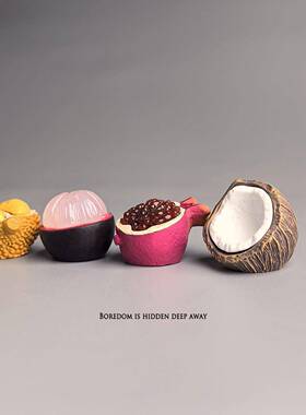 无聊瞭，摆几个拨开 水果治愈心情彷真小摆件电脑日式工位办公桌