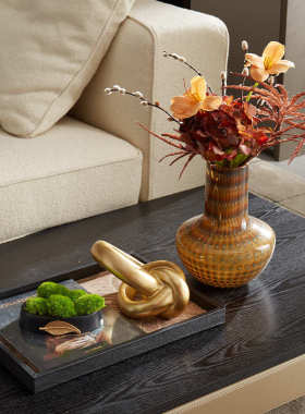 新房客厅茶几装饰摆件轻奢高档木质收纳托盘香薰花瓶插花软装饰品