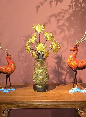 镂空花瓶向日葵摆件黄铜家居玄关电视柜桌面艺术装饰乔迁新居礼品