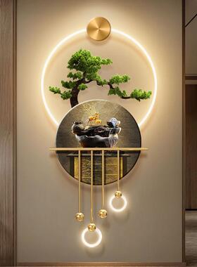 新中式茶室迎客松玄关装饰画走廊过道壁画灯楼梯间转角入户门挂画