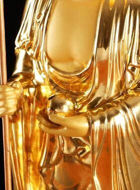 台湾金彩绘地藏菩萨佛像，佛寺供奉，九华山藏传菩萨立像，铜制佛