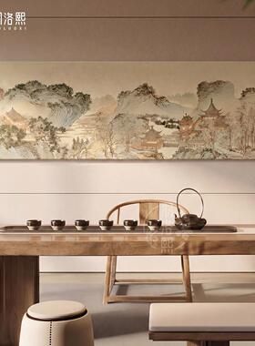 长松山水图新中式茶室装饰画茶桌氛围布置宋氏美学茶台后面挂画横