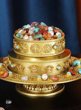 藏式供佛修曼扎盘七宝石装赞宝瓶彩色天然玛瑙水晶珍珠宝石大小号