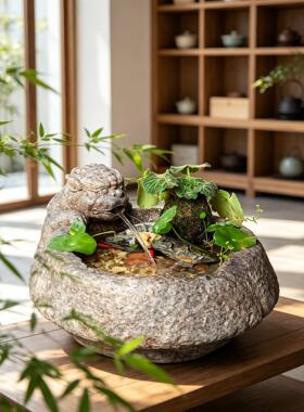 中式招财流水摆件貔貅喷泉造景鱼池茶室桌面循环水景观客厅装饰品