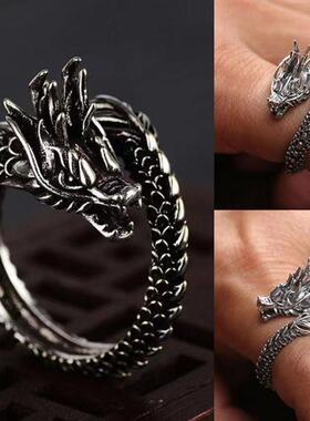 Vintage Dragon Adjustable Rings for Men Retro Gothic Animal