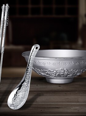 银碗三件套银鱼碗银筷银勺工艺品会销礼品拓客引流碗筷勺年年有鱼