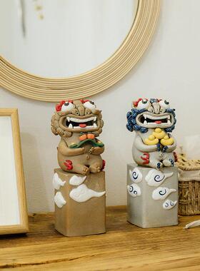 招财貔貅摆件陶瓷狮子开 业礼物乔迁礼品办公桌客厅装饰景德镇手