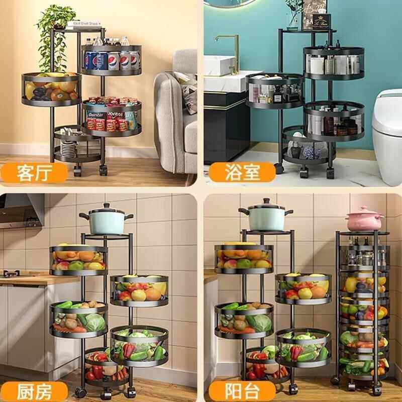 可旋转厨房置物架免安装落地多层蔬菜架家用多功能放水果零食圆形,淘宝优惠券,粉丝福利购,淘宝优惠卷