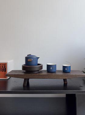 侘寂风黑色木质托盘长方形家用小型茶盘民宿高脚实木果盘装饰摆饰