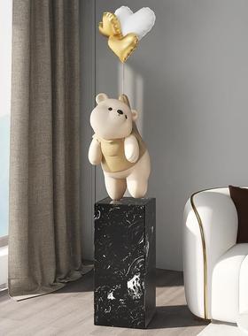 创意卡通熊客厅大型落地家居装饰摆件玻璃钢轻奢店铺开业乔迁礼物
