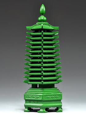 绿色桃木雕刻13层文昌塔摆件木质十三层九层文昌塔客厅书桌工艺品