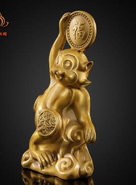 纯黄铜猴子小摆件福字猴客厅办公室酒柜办公室桌面装饰礼品生肖猴