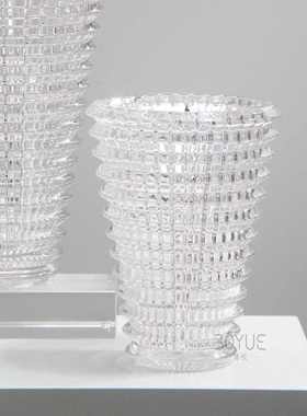 圆形大口径水晶璀璨花瓶简约北欧创意插花花瓶样板间客厅软装摆件