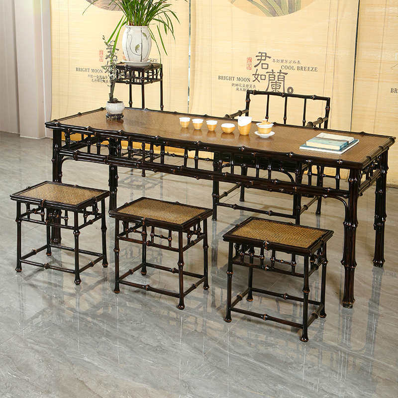 4I仿古中式大漆筇竹家具方凳茶几长方形茶桌椅组合侘寂风茶桌茶道,淘宝优惠券,粉丝福利购,淘宝优惠卷