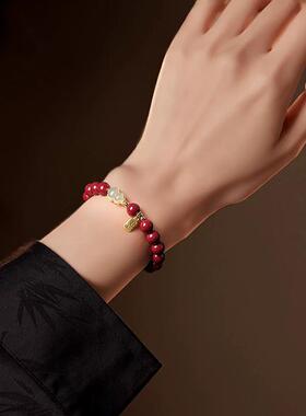 紫金朱砂葫砂芦手手串40链帝王砂牌手链本礼命年物福低含量朱砂手