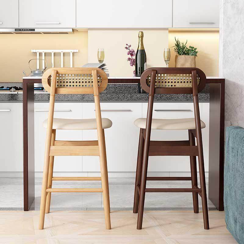 北欧实木藤编高脚凳现代简约家用酒吧椅收银前台奶茶店橡胶木凳子,淘宝优惠券,粉丝福利购,淘宝优惠卷