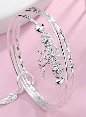 羽毛球手环复古风三生三世镀银手镯三环镂空玲珑球情定三生手镯