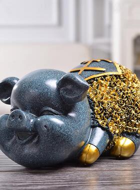 新款直销树脂工艺品欧式蓝色中号幸福猪摆件 创意客厅电视柜家居