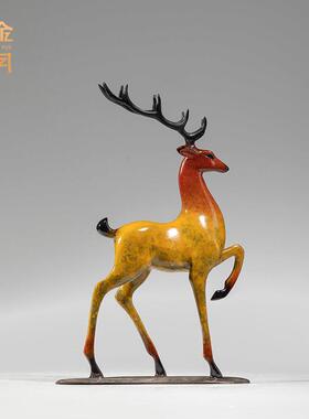《一路高升》铜金岁月黄铜鹿摆件工艺品新中式铜器办公室桌面装饰