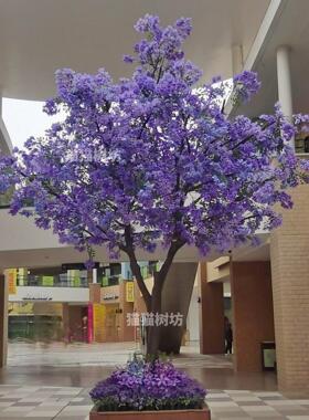 彷真蓝色的花楹树大型假树蓝紫色落地花艺室内外婚庆橱窗背景装饰