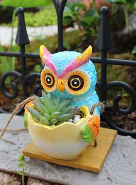 新品猫头鹰秋千花盆挂件庭院花园树脂悬挂动物雕像盆栽装饰品