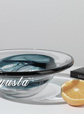 现代玻璃水果盘客厅茶几餐桌干果托盘别墅软装饰品琉璃几何玻璃盘