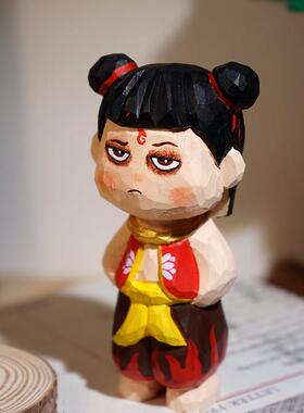 哪咤冰手工木雕小饰品卡通动画周边办公电脑桌柜装饰礼品
