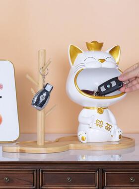 大嘴招财猫入户门口玄关钥匙收纳摆件客厅装饰品鞋柜轻奢前台乔迁