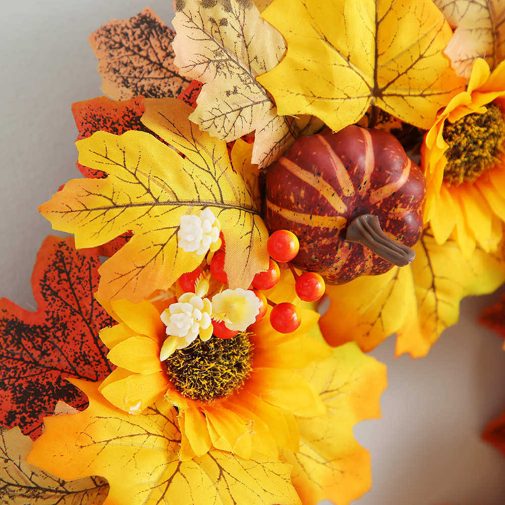 感恩节仿真花花环丰收节南瓜装饰花圈仿真枫叶浆果秋色花环,淘宝优惠券,粉丝福利购,淘宝优惠卷
