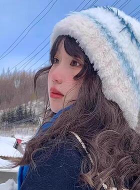 东北哈尔滨雪山川西旅游防寒帽子女秋冬户外毛绒渔夫帽冬帽针织帽