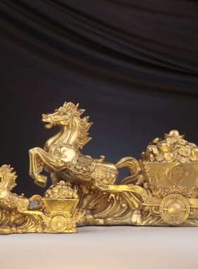 杨记铜铜马日进斗TTF金拉车店铺家居铜马摆件马马拉车