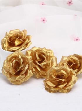 10pcs 8cm Gold Artificial Rose Silk Flower Heads Decorative