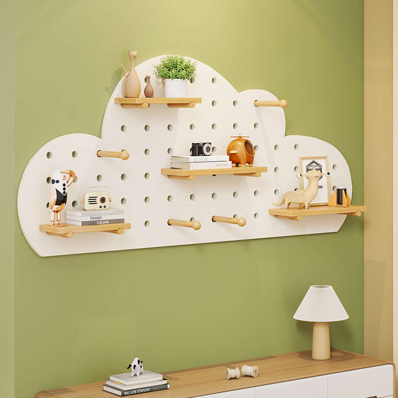 dz实木洞洞板墙上装饰隔板置物架书桌背景墙展示架挂板收纳挂架 - 图2