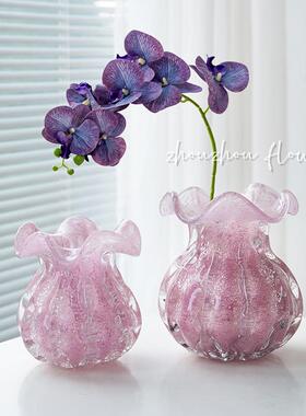 高档档琉璃花鲜钱袋子厚重花瓶瓶水养花插花瓶摆件高客厅玄关装饰
