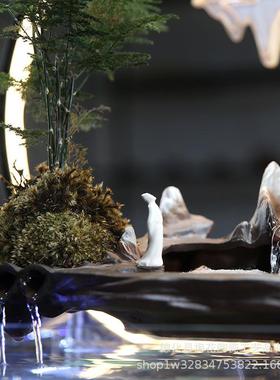 新中式玻璃鱼缸流水摆件2023新款循环水造景观客厅办公室桌面装饰