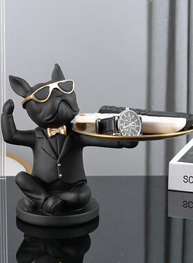 法斗犬摆件关柜放钥收纳托490客厅进门家居盘吧台装饰品电视玄匙