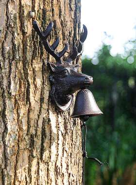 欧式铸铁鹿头门铃家居复古花园庭院装饰工艺手摇铃壁挂创意怀旧