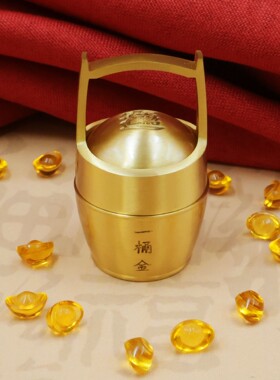黄铜一桶金转摆件江山水桶铜缸古创意办公室酒柜家居钥匙收纳装饰
