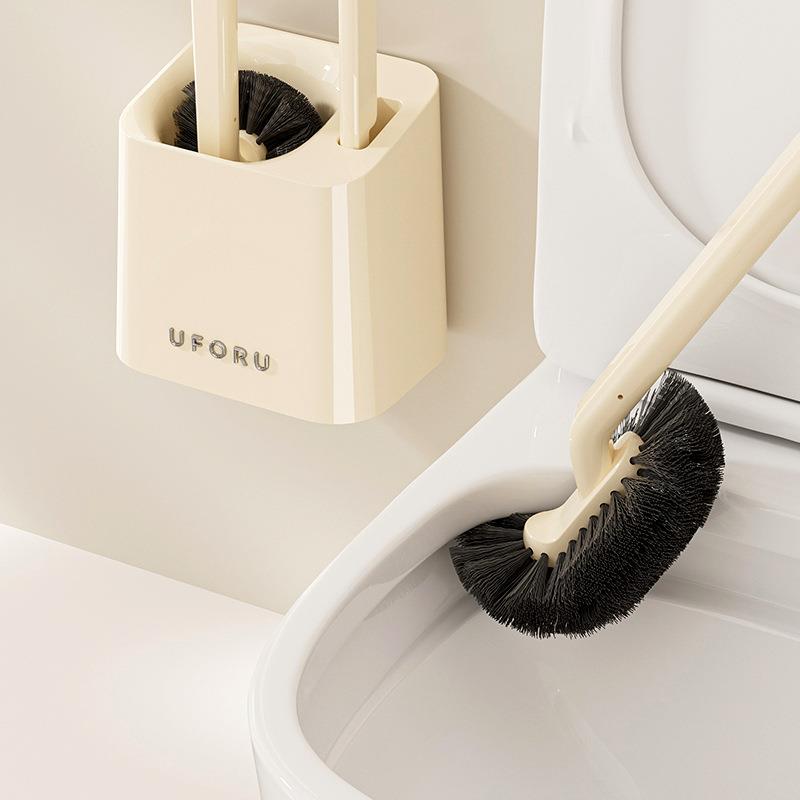 Toilet brush, home bathroom toilet brush with head turned up and dead corner, no punching, wall-mounted toilet cleaning brush with base