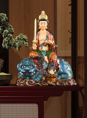 文殊菩萨铜像点缀五台山祭拜文殊菩萨普贤铜像大华岩三圣