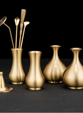 创意小花瓶家用客厅书房插花瓶黄铜金属家居摆件插花器迷你花瓶