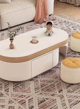 茶几客厅家用奶油风新款小户型简约现代轻奢伸缩折叠岩板茶桌