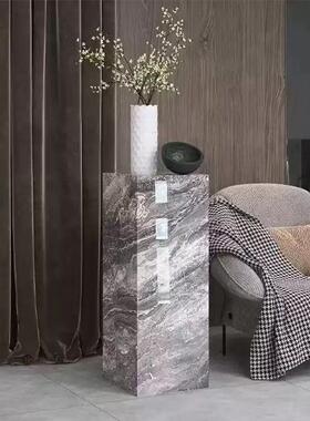 别墅大平层岩板底座客厅沙发电视柜旁边落地摆件大型软装置物花架