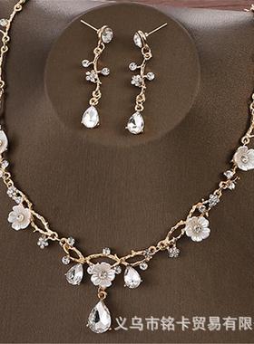 厂家直销欧美时尚套链新娘婚庆时尚饰品韩式合金水钻项链耳环水钻