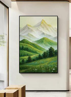 背有靠山现简约挂画定制绿色风景画餐厅端壁画酒店入户玄关画