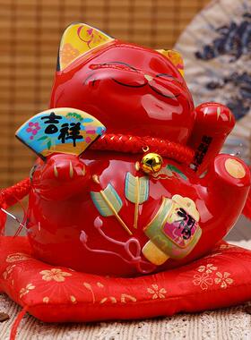 金石工坊红色招财猫摆件店铺开业家居客厅装饰创意礼品存钱筒喜庆