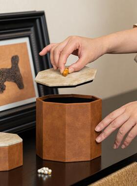 新中式高档植绒皮革收纳盒首饰盒装饰摆件样板间梳妆台床头柜摆设