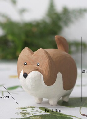青木凡木雕动物桌面摆件装饰工艺品可爱小狼狗摆件创意礼品